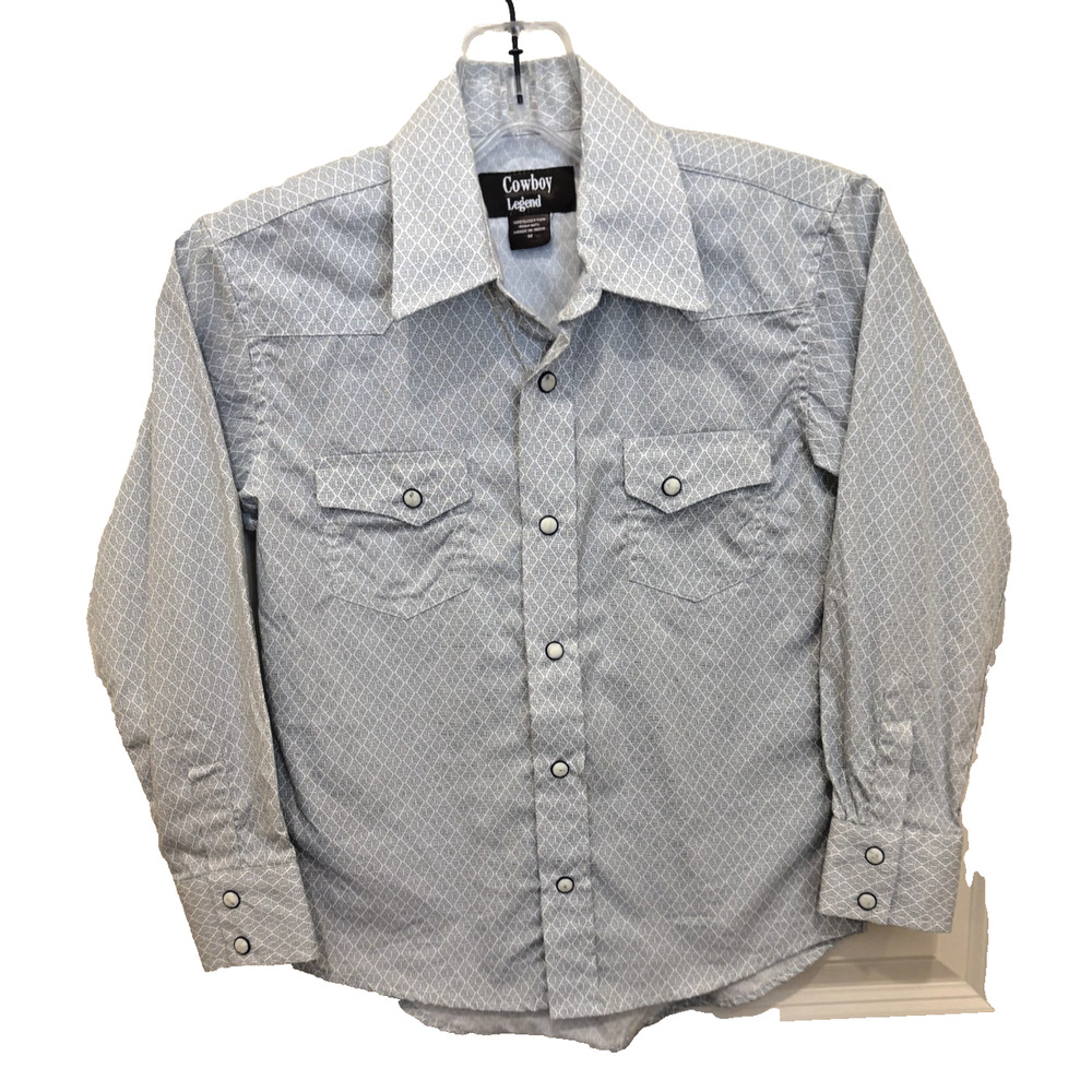 Cowboy Legend Western Shirt Boys Medium Diamond Pearl Snap Paisley Long Sleeve